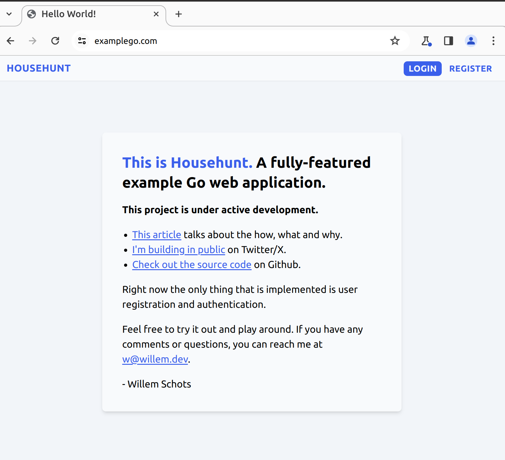 Screenshot of the househunt web application