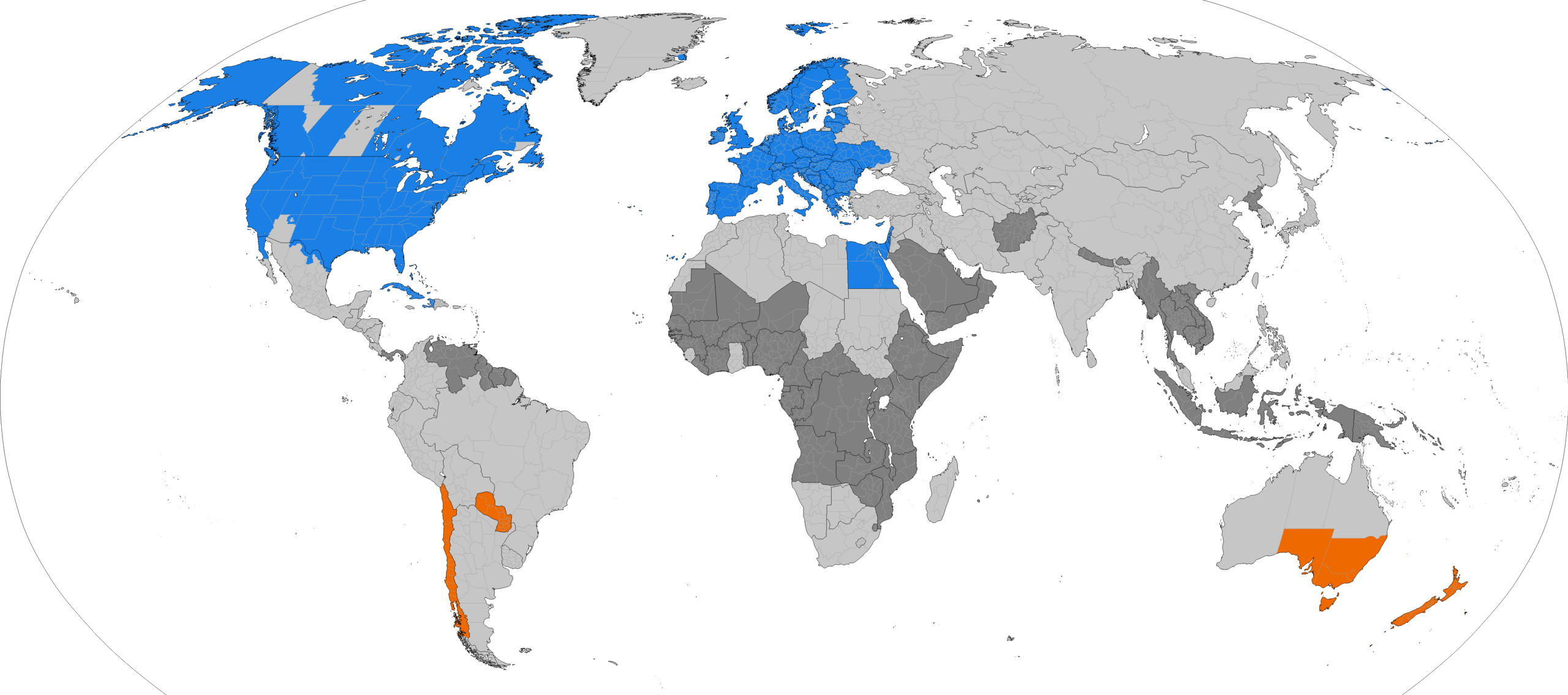 Map indicating which countries use DST